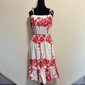 1970-80s Vintage Hilo Hattie Hawaiian Maxi Dress Red Hibiscus RN37145